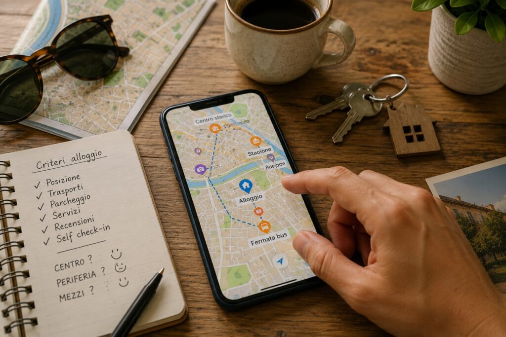 Come scegliamo un appartamento o un hotel quando viaggiamo 2 come scegliere un alloggio: Mappa utilizzata per valutare posizione e collegamenti di un alloggio